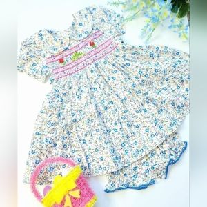 Floral Hand-Smocked Embroidered Toddler Girl Dress. Sunday Dress. 4T